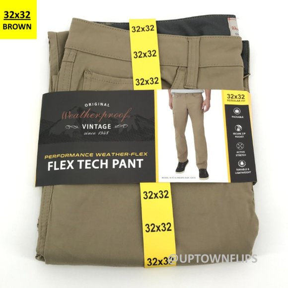 Weatherproof Vintage Mens Tech Pants 32x32 Brown Khaki Regular Fit Flex Packable - Picture 12 of 12